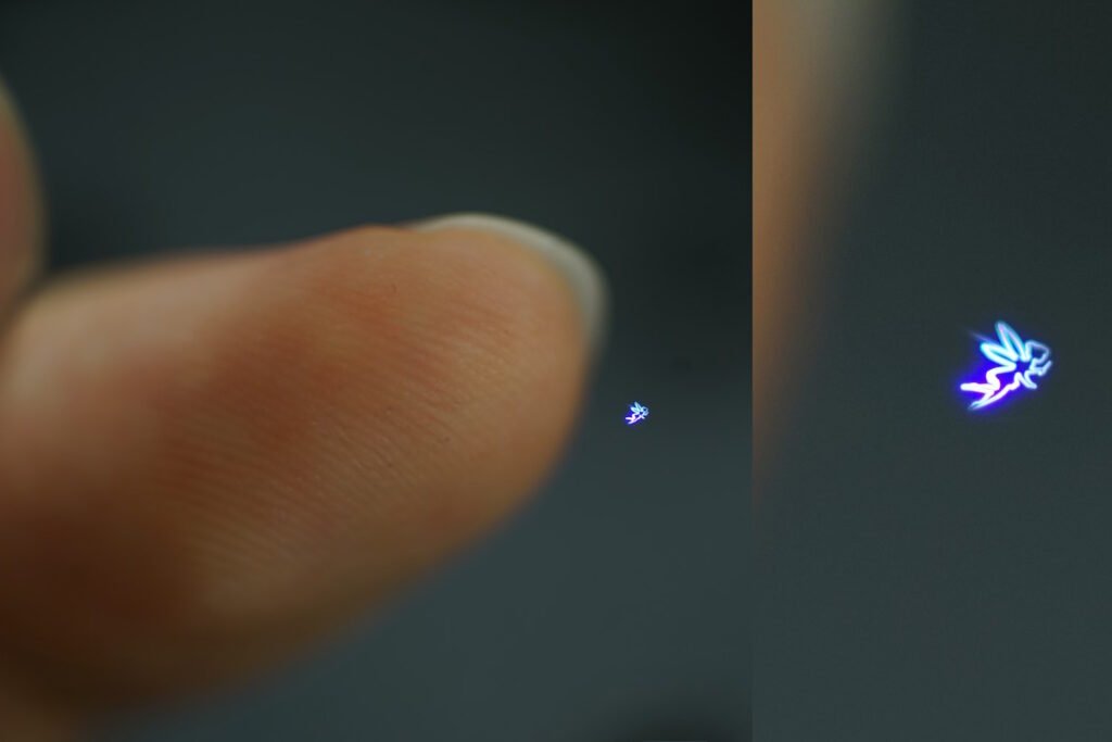 A tiny plasma fairy appears beside a fingertip